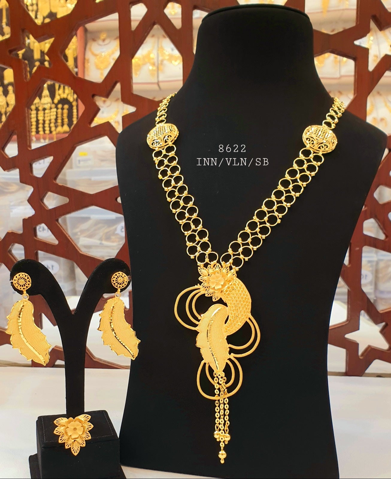 Long gold plated necklace set