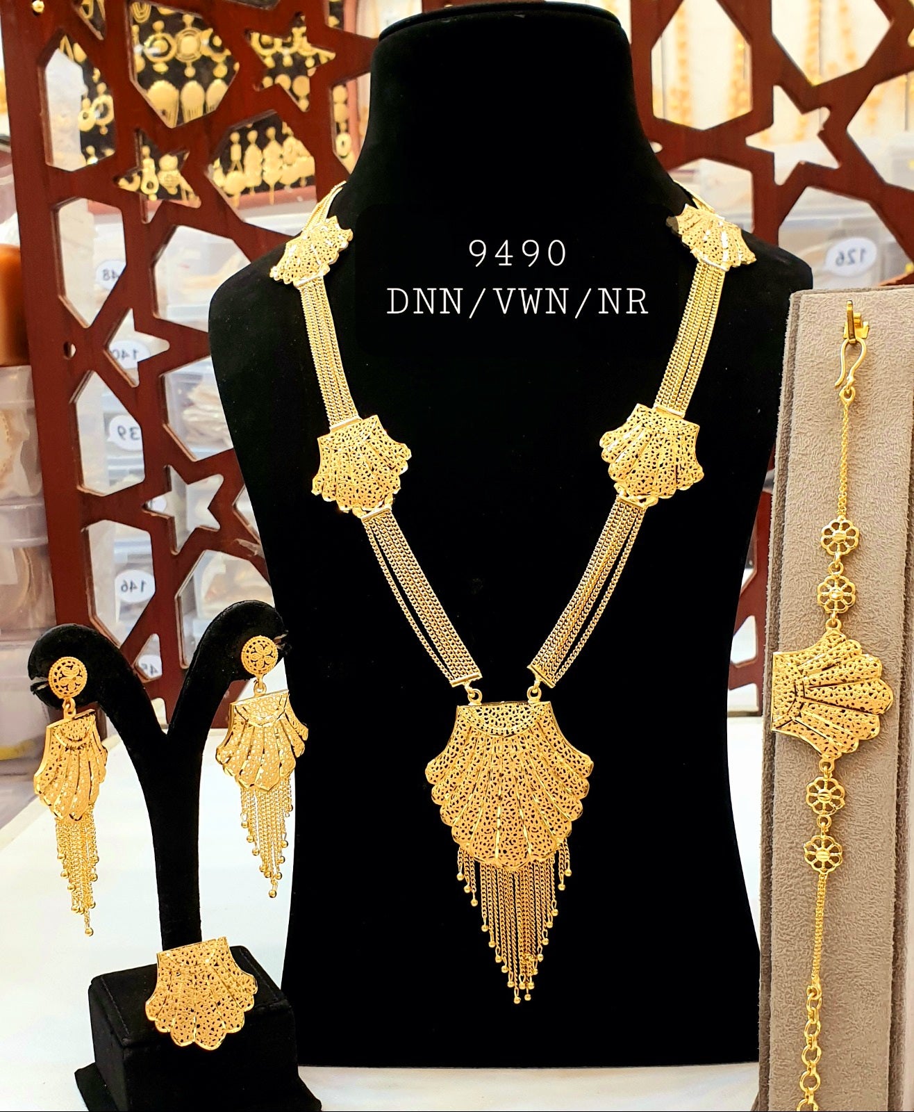 Long gold plated necklace set